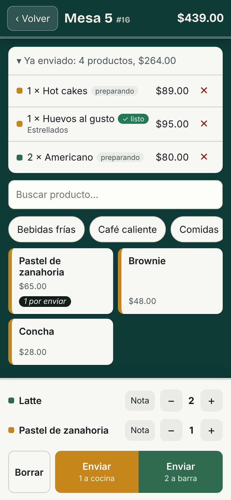 Orden de una mesa con productos